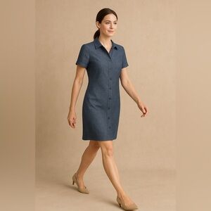 Theory Linen-Blend Chambray Midi Shirt Dress – Size 6